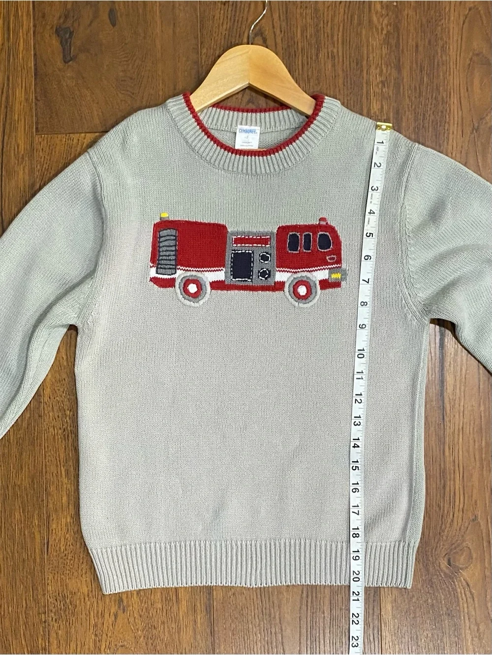 Gymboree Boys Vintage ‘Firehouse No.5’ Gray Fire Truck Sweater Size 7